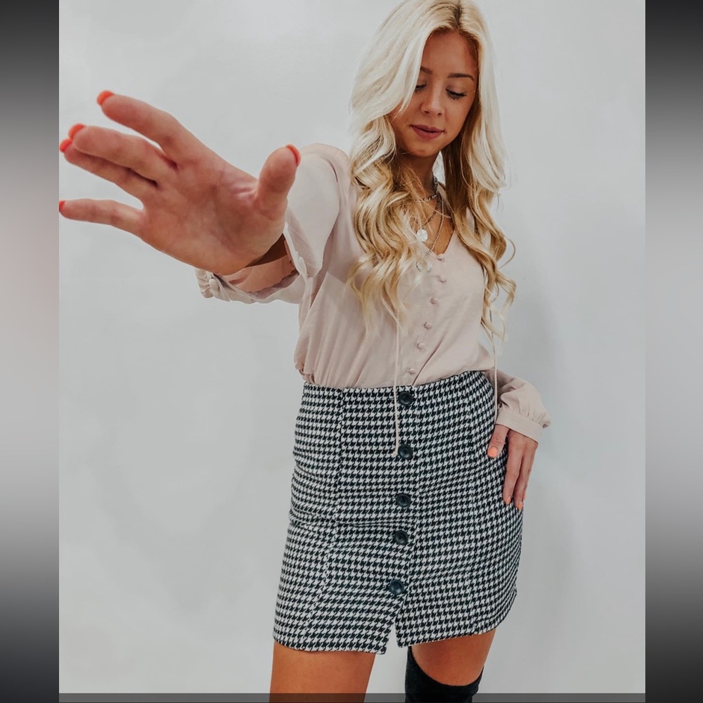 Emory Park Black and White Checkered Pencil Skirt
